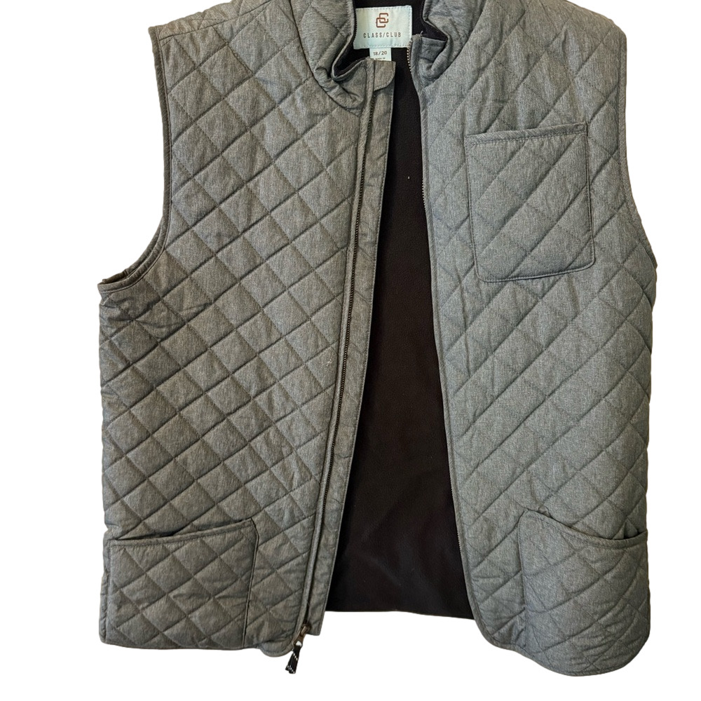 Class Club Gray Quilted Vest with Stand-Up Collar